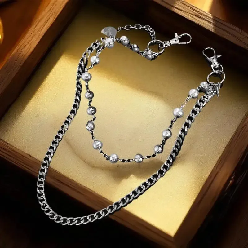 Мужская цепочка для брюк с крестом из искусственного жемчуга в стиле панк-рок; Модные многослойные джинсовые цепочки в стиле хип-хоп на талии безделушки