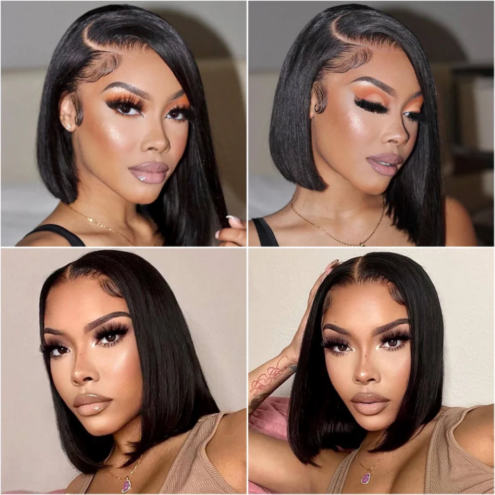 13x4 Lace Front Human Hair Short Bob Wig Pre Plucked High Quality Straight Lace Closure Bob Wig for Women 8-14 Inch  Remy Hair