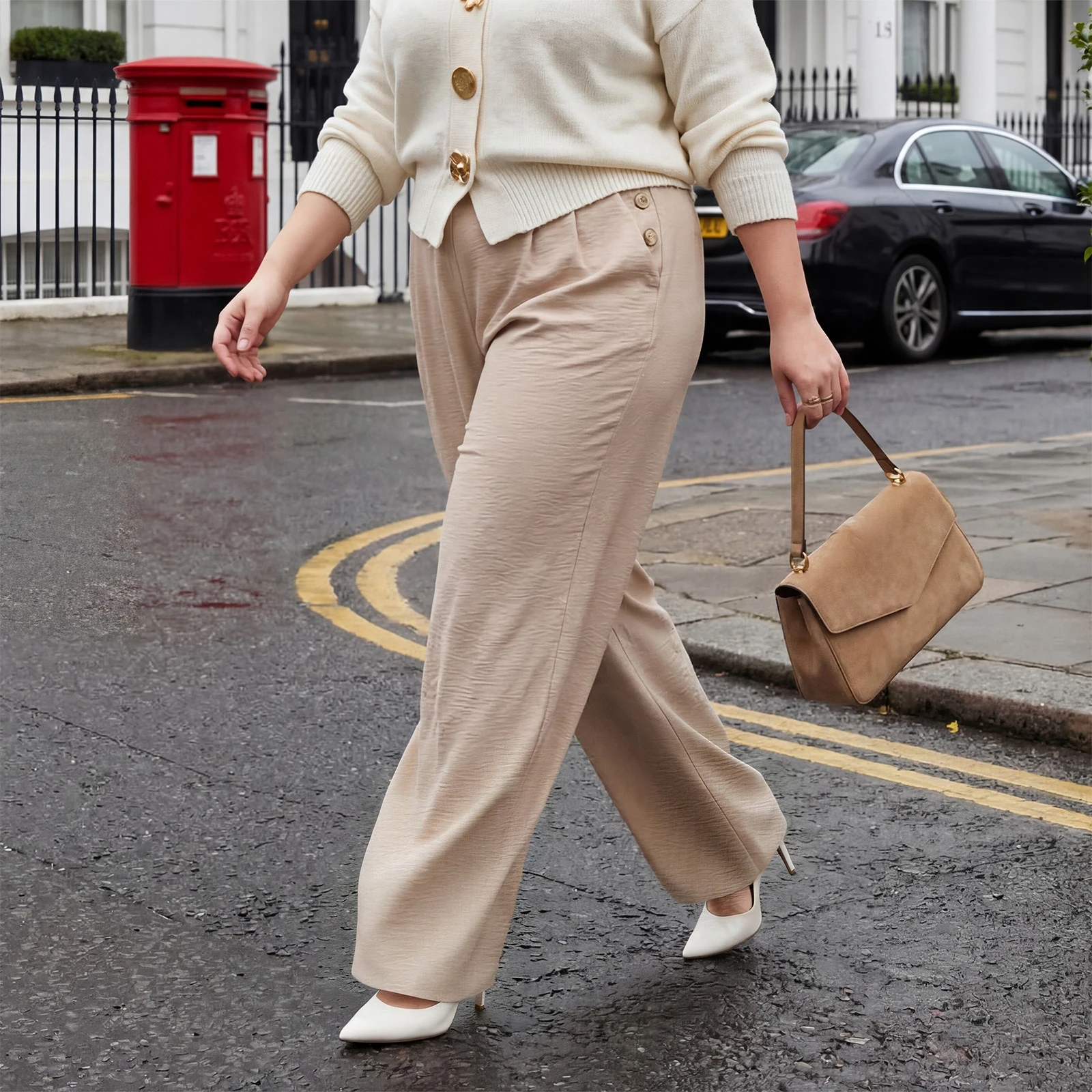 2026 Summer Fashion Women's Plus Size Casual Pants Fashionable Solid Color Loose Fit Oversized High Waisted Wide Leg Trousers