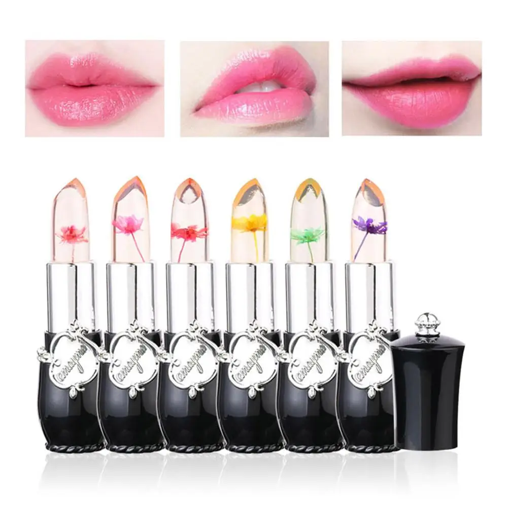 Blume transparenten Lippenstift dauerhafte Feuchtigkeit creme Kristall Gelee Lippenstifte Temperatur Farbwechsel Lippen balsam Lippen Pflege