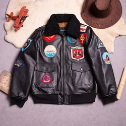 G1 Men's Bomber Jacket Top Gun 100% Leather with Fur Collar High Quality Men's Leather Lapel Cotton Jacket Top Gun Same as Tom