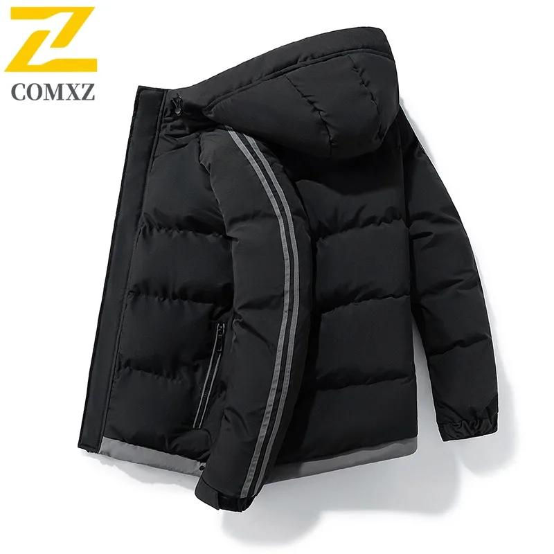 

COMXZ 2025, мужская модная толстая хлопковая куртка на флисовой подкладке, осенне-зимнее повседневное молодежное легкое удобное пальто