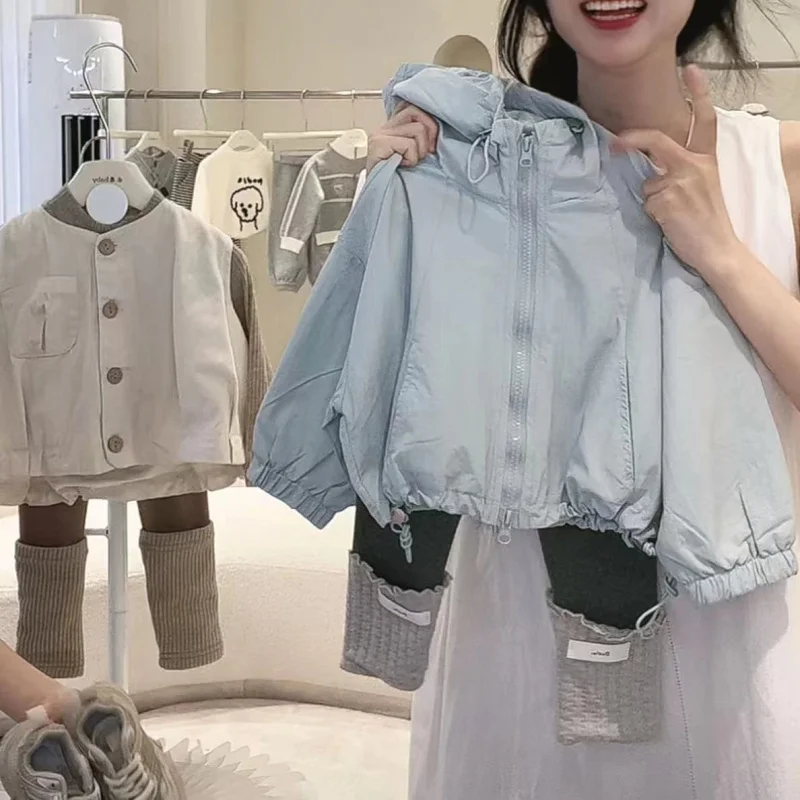 

01-Spring and Autumn Style Girls' Fashionable Trench Coat Autumn Edition2025New children's casual hooded jacket set