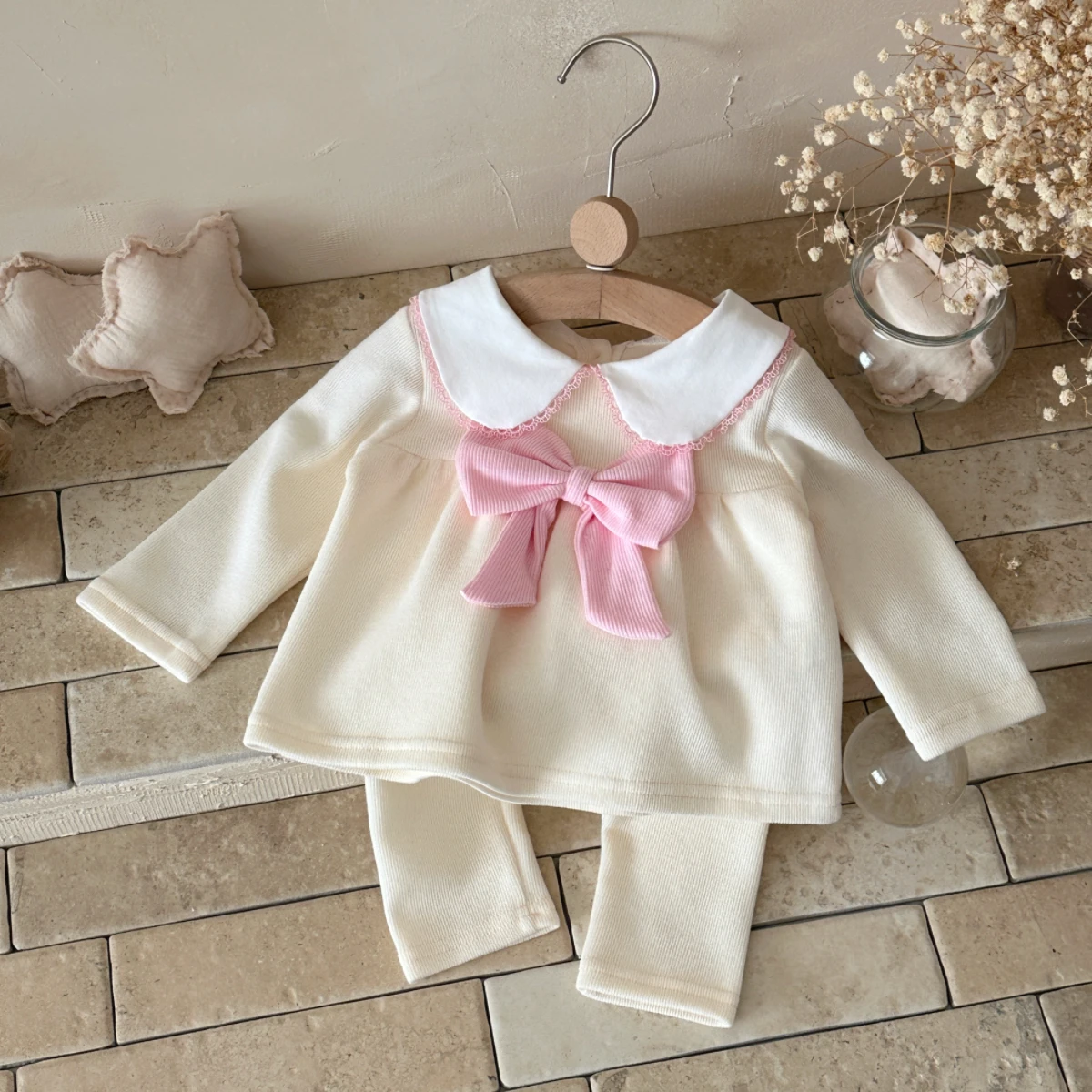

Cotton Baby Girl Clothes Set Pink Bow Embroidery Sweatshirt Elastic Waistband Pants Clothes Fall Outfits Baby Newborn Items