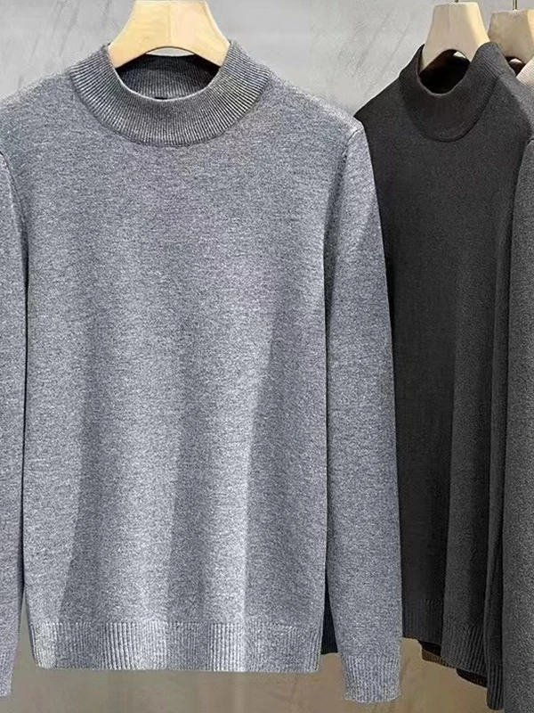 

New Men's Faionable Soft Pure Color High Ne Bot irt round Ne Sweater Breathable Elastic Urban Sle Winter Knitwear