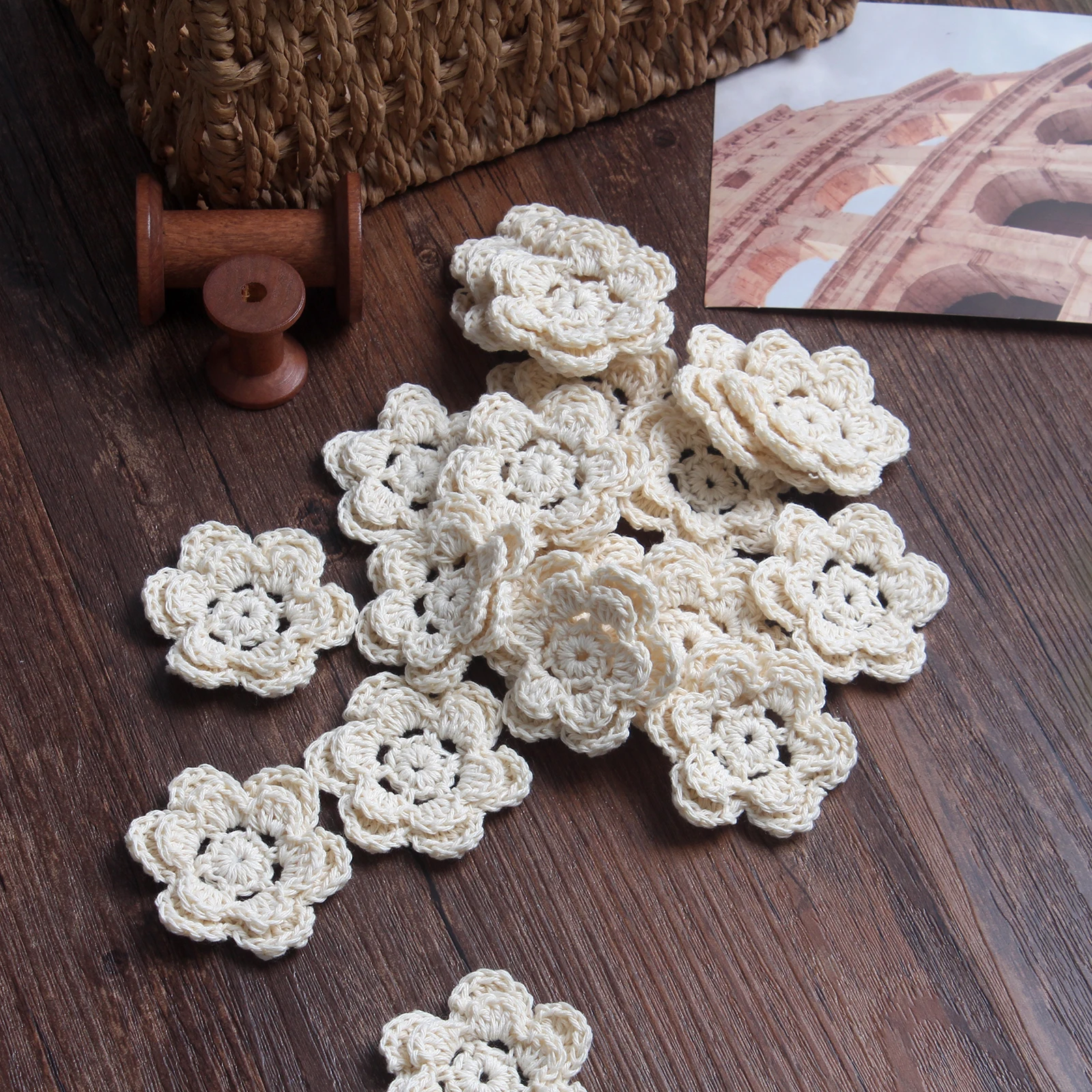 10Pcs Mini 3D Handmade Flowers Cotton Crochet DIY 55MM  Applique Baby Hair Clip Hat Headwear Crafts Patches Clothing Accessories
