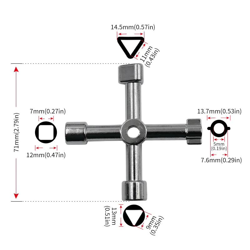 Universal Cross KEY Triangle KEY for Train Electrical Elevator Cabinet Valve Alloy Triangle Square