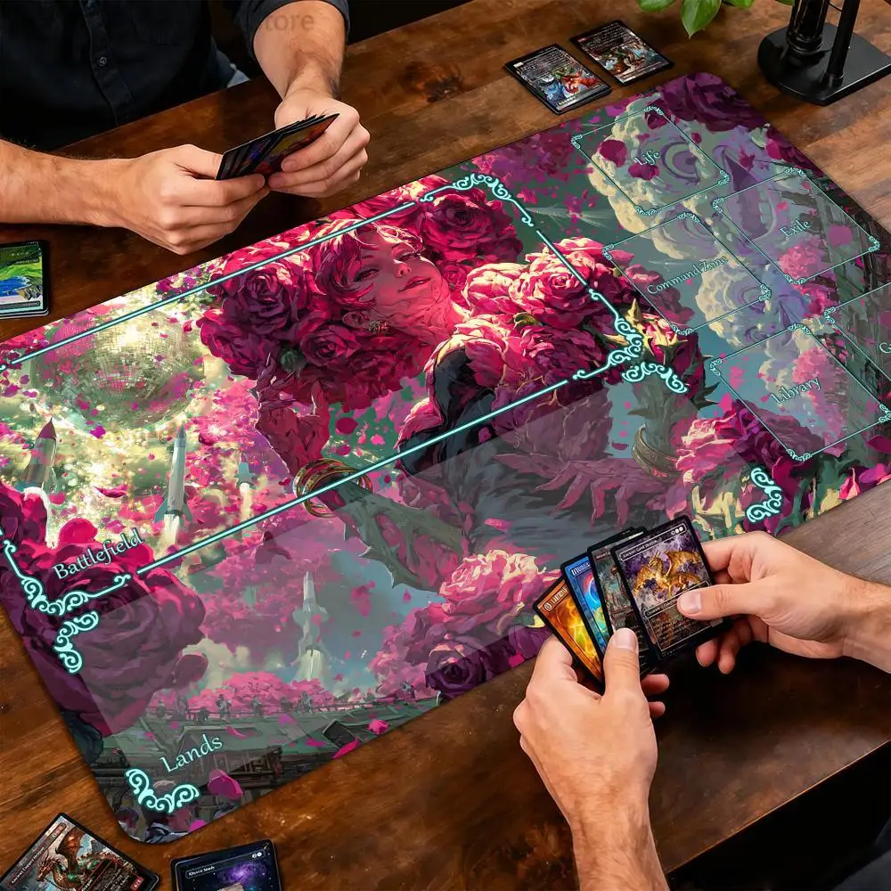 Fantasy Rose Woman Magic Card Battle Mat MTG Playmat Anti-slip Base 35X60CM gathering gaming mats Board Game Mat for TCG