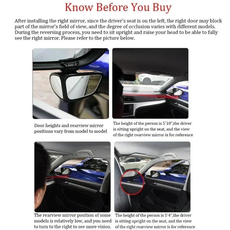 Car Rearview Mirror Blind Spot Mirror Front and Rear Wheels 360° Adjustable Wideangle Blind Spot Reflective Reversing