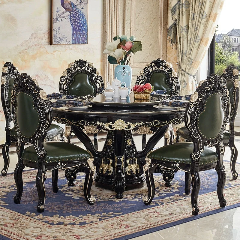 

HYS dining table All solid wood luxury villa high-end rectangular dining table and chair combination dining table