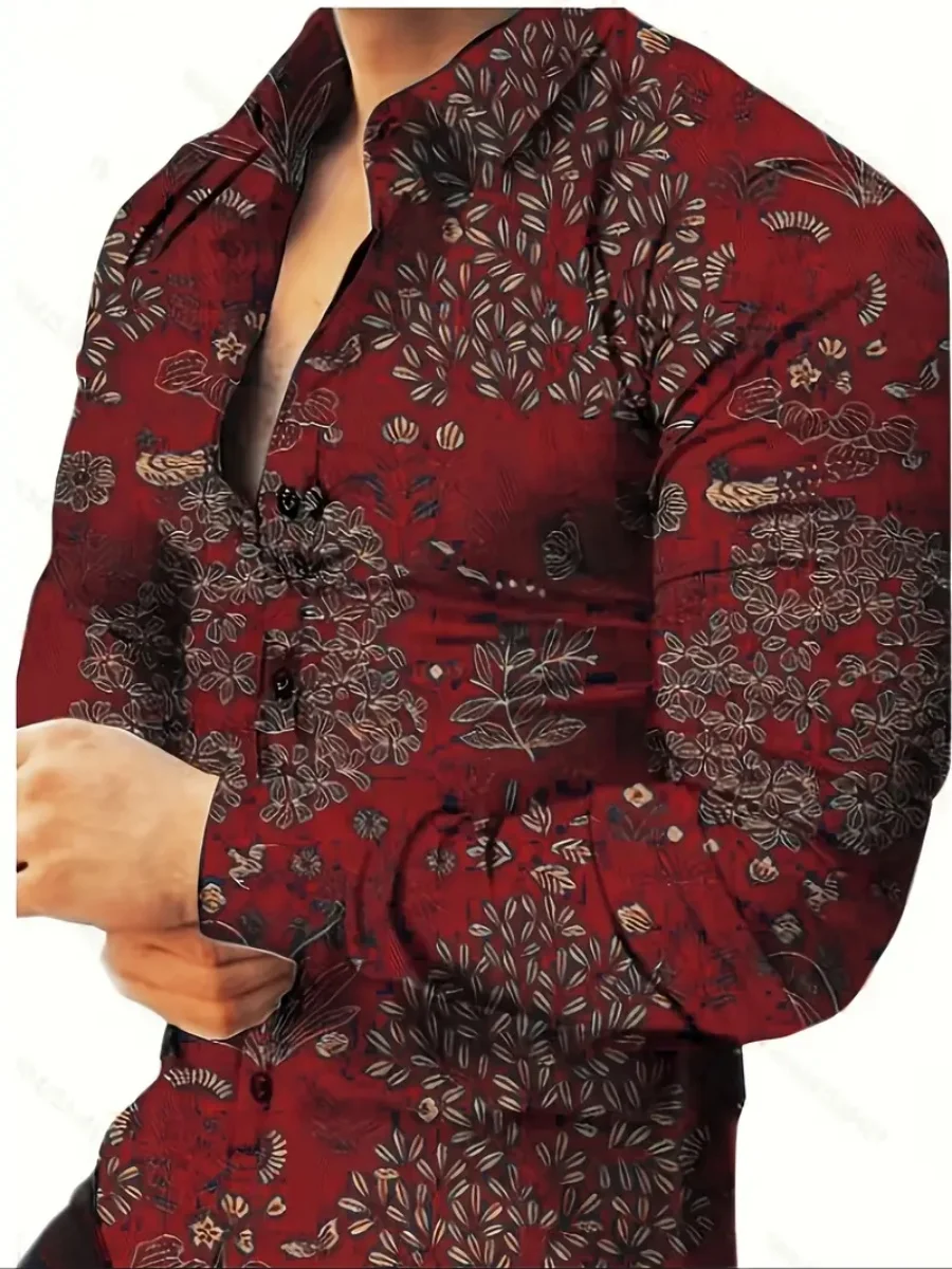 قميص رجالي جديد - قميص مطبوع ثلاثي الأبعاد - نمط الشارع في الهواء الطلق - ملابس بأزرار بأكمام طويلة - ملابس عصرية كبيرة الحجم