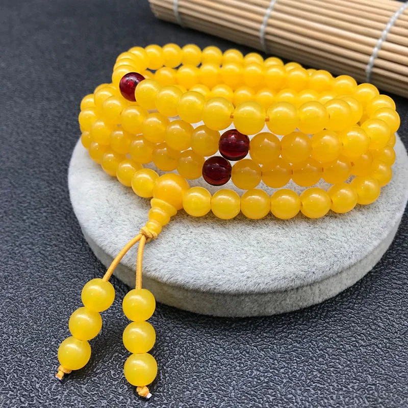 Natural blockbuster 8mm 108 Honey Wax Buddha Beads Handchain Round Beads Multi Loop Chicken Oil Yellow Honey Wax Bracelet