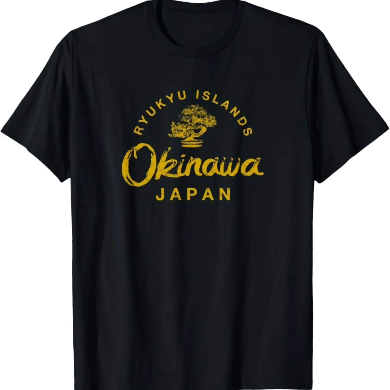 Men's Vintage Okinawa Japan Graphic TShirt Retro Japanese Text Ryukyu Islands Design Golden Lettering Regular Fit Short Sleeve