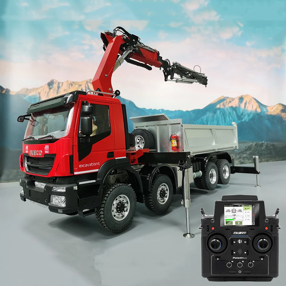 RC Crane 1/14 8x8 Hydraulic RC Crane Remote Control Dump Truck Metal Model RTR Crane Remote Control Car Boy Toys