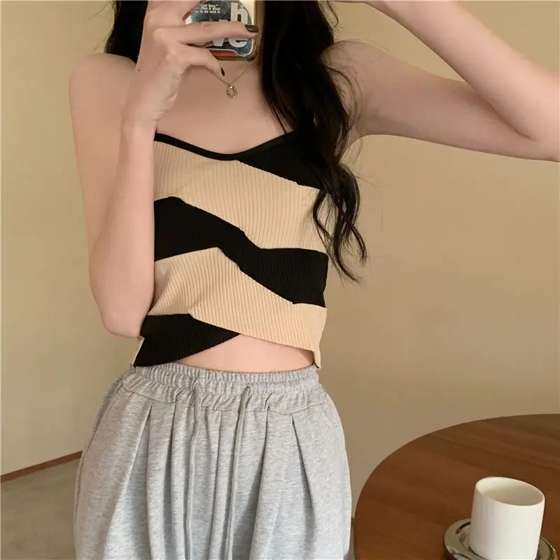 New Korean Version Retro Cross Color-blocking Suspender Vest for Women