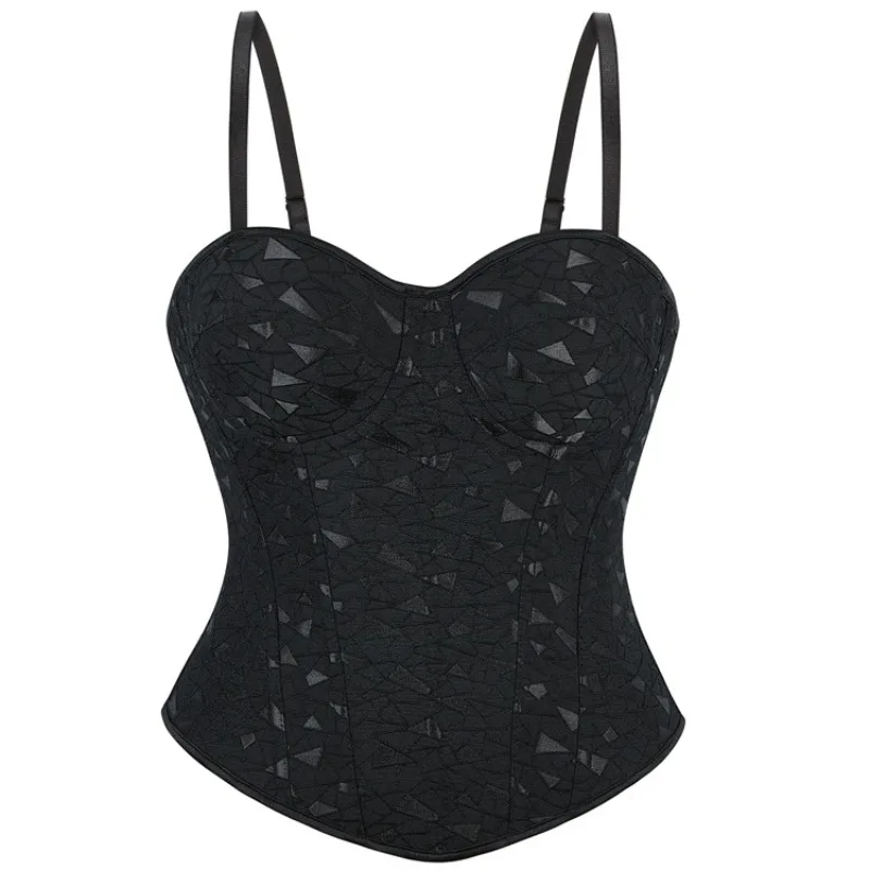 

Черный сексуальный корсет на бретелях, женский плечевой ремень, сетчатый бюстье с рыбьей костью, камзол, летняя мода, формирователь жилета