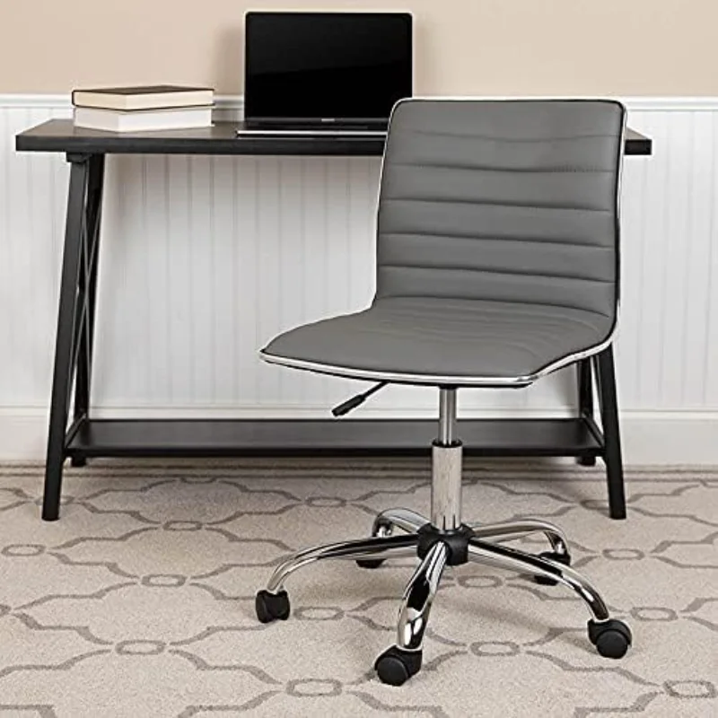 Alan Low Back Designer Armless Light Gray Ribbed Swivel Task Office Chair