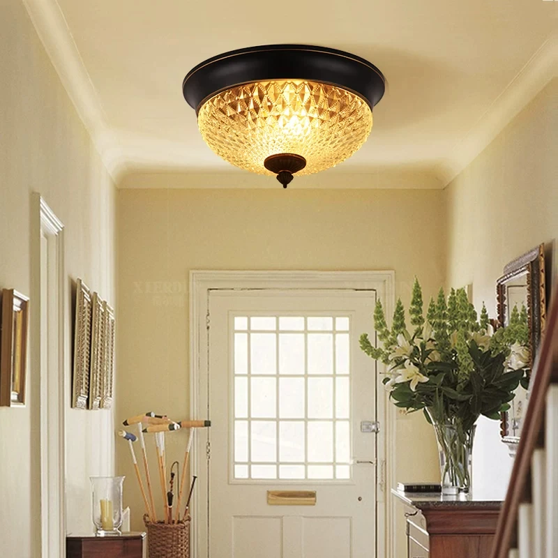Vintage Surface Mount Ceiling Light Diamond Cut Glass Shade Iron Frame Bedroom Living Room Hallway Kitchen Bathroom Indoor Light