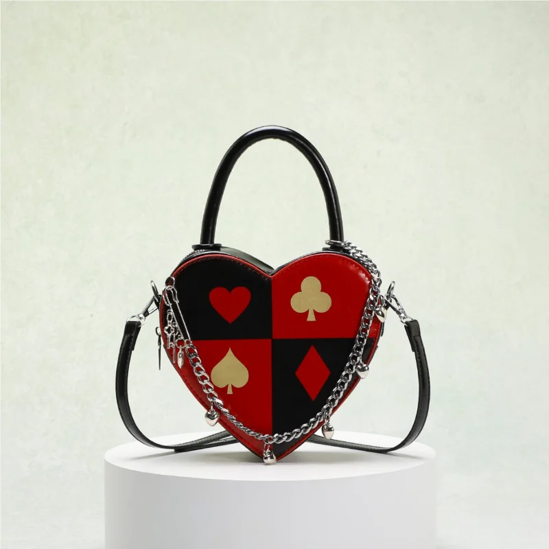 

Женская сумка в форме сердца с принтом в стиле покер, с цепочкой, через плечо, оригинальная сумка-кроссбоди