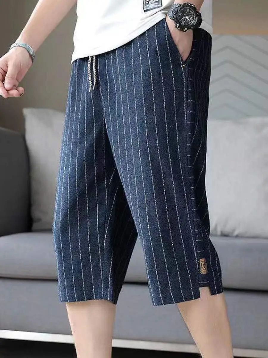 

Мужские летние тонкие брюки из хлопка и льна, спортивные повседневные широкие брюки-кюлоты (семь восьмых длины), свободного кроя, молодежные модные брюки для онлайн- и офлайн-продаж...