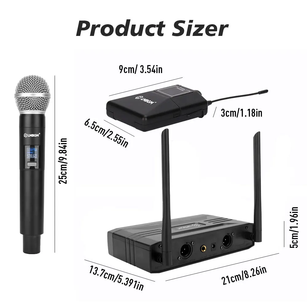 LMBGM R12 Drahtloses Mikrofonsystem Enthält 1 Gürteltransmitter und 1 Vergoldetes Mikrofon. Ideal für Karaoke zu Hause. – Detail 12