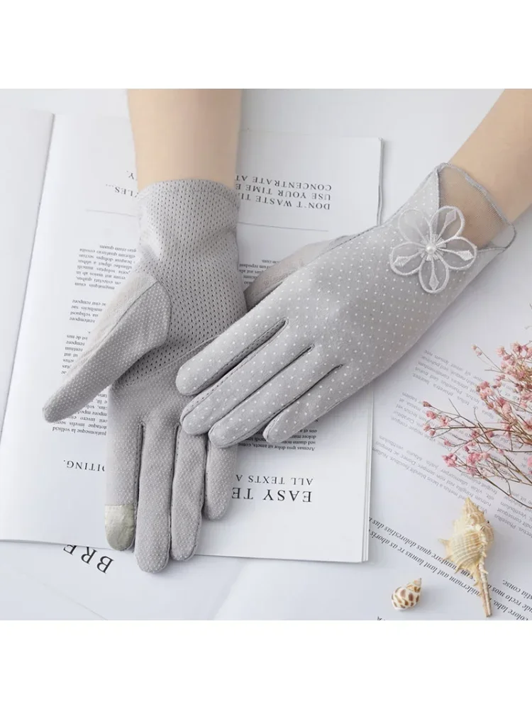 AliExpress NONE Lace Sun Protection Gloves Summer Simple Women's Outdoor Cotton Touch Screen Thin Breathable Driving Short Cycling Gloves