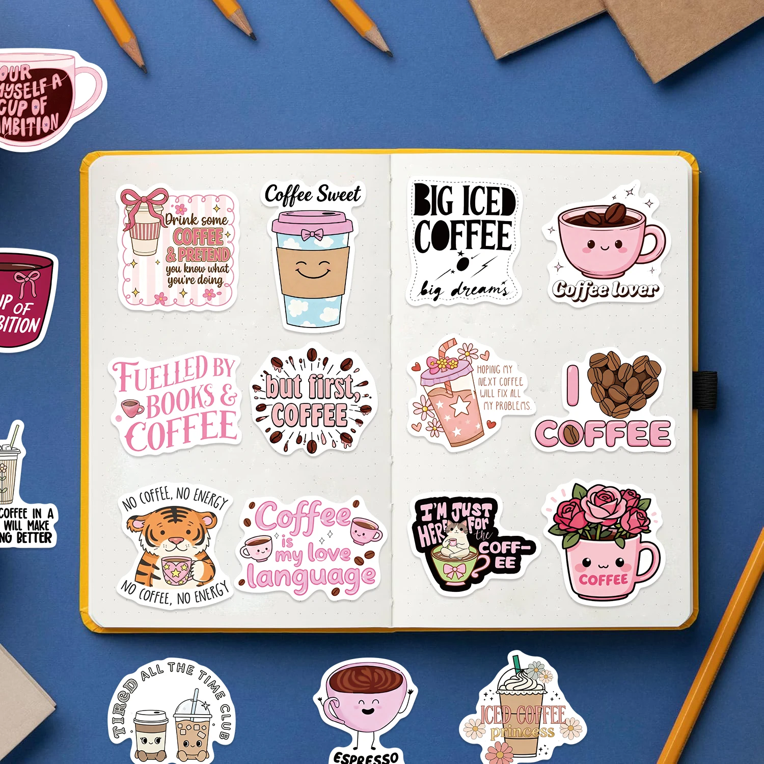 50 قطعة من ملصقات القهوة الوردية المضحكة Kindle Aesthetic Girl ملصقات كرتونية مقاومة للماء لهاتف iPad والكمبيوتر المحمول وملصقات PVC #5