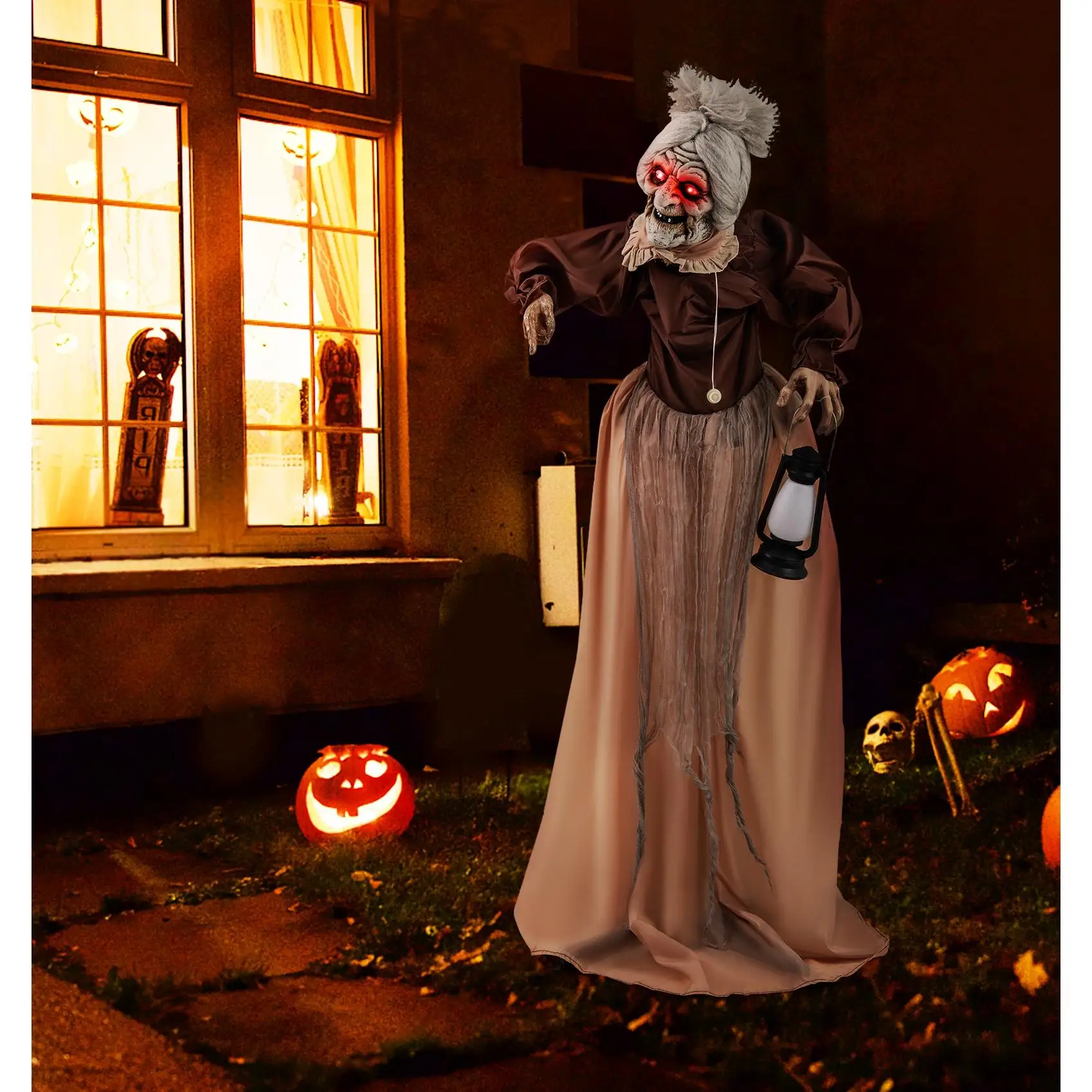 Halloween Animatronic, Talking Zombie Maid in Lantern, Halloween Decorations with Movable Head and Arms, Lights and Sounds 3