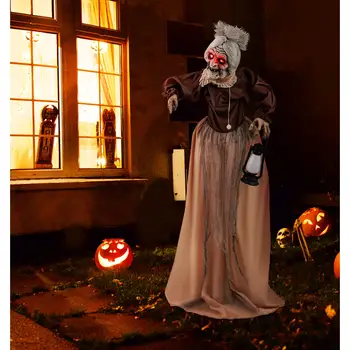 Halloween Animatronic, Talking Zombie Maid in Lantern, Halloween Decorations with Movable Head and Arms, Lights and Sounds 3
