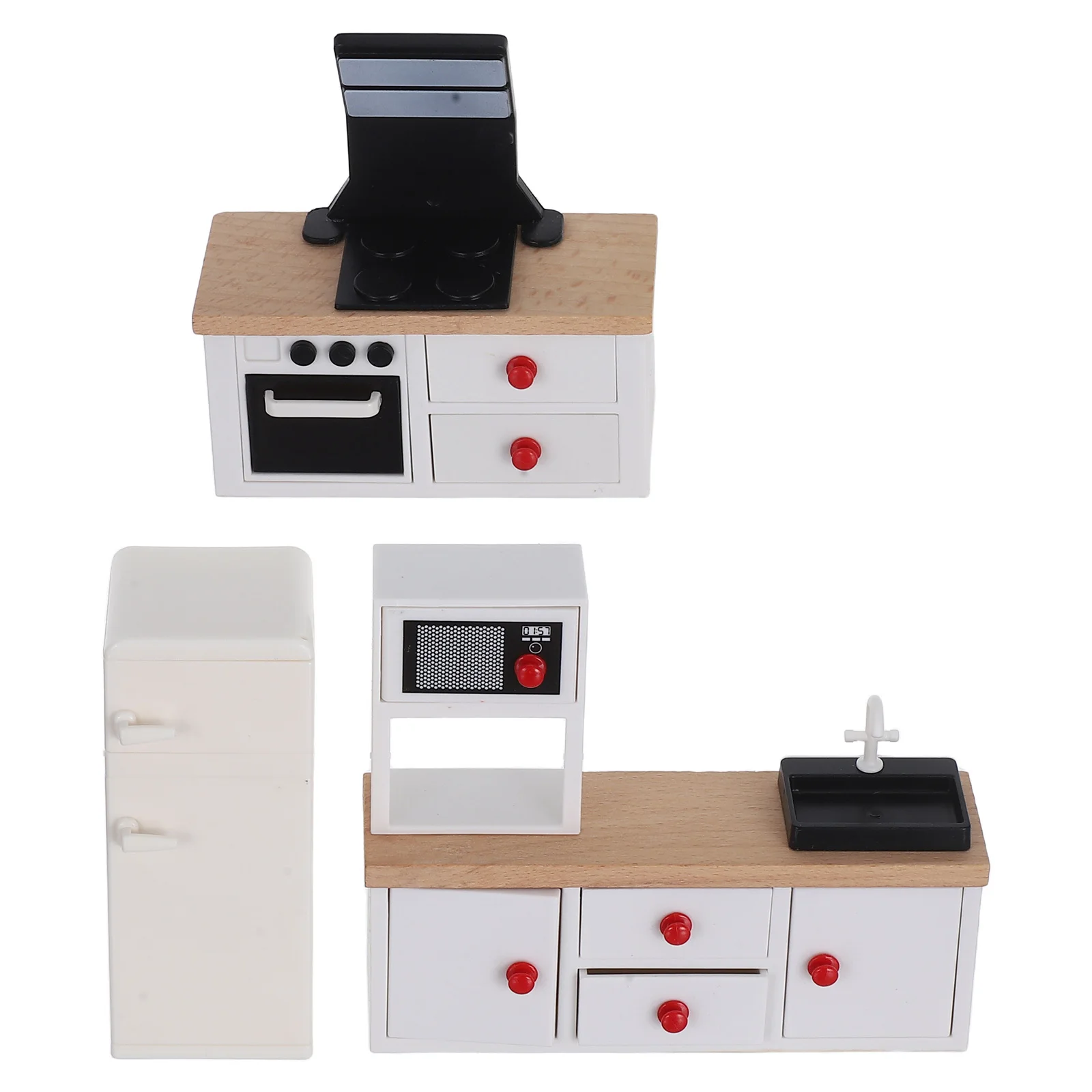 

3Pcs Miniature Kitchen Furniture Detailed European Design Fridge Stove Cabinets Safe Rounded Edges Parent-Child Interaction