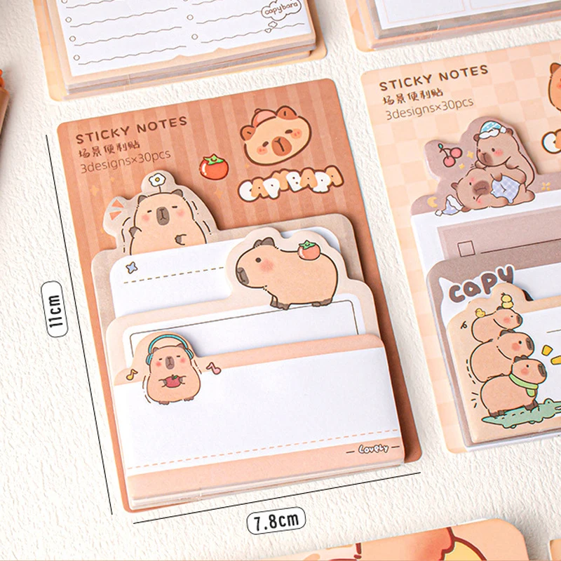 30/90 Sheets Cute Capybara Sticky Notes Kawaii Notepad Index Office Accessories Memo Pad Aesthetic Stationery School Items