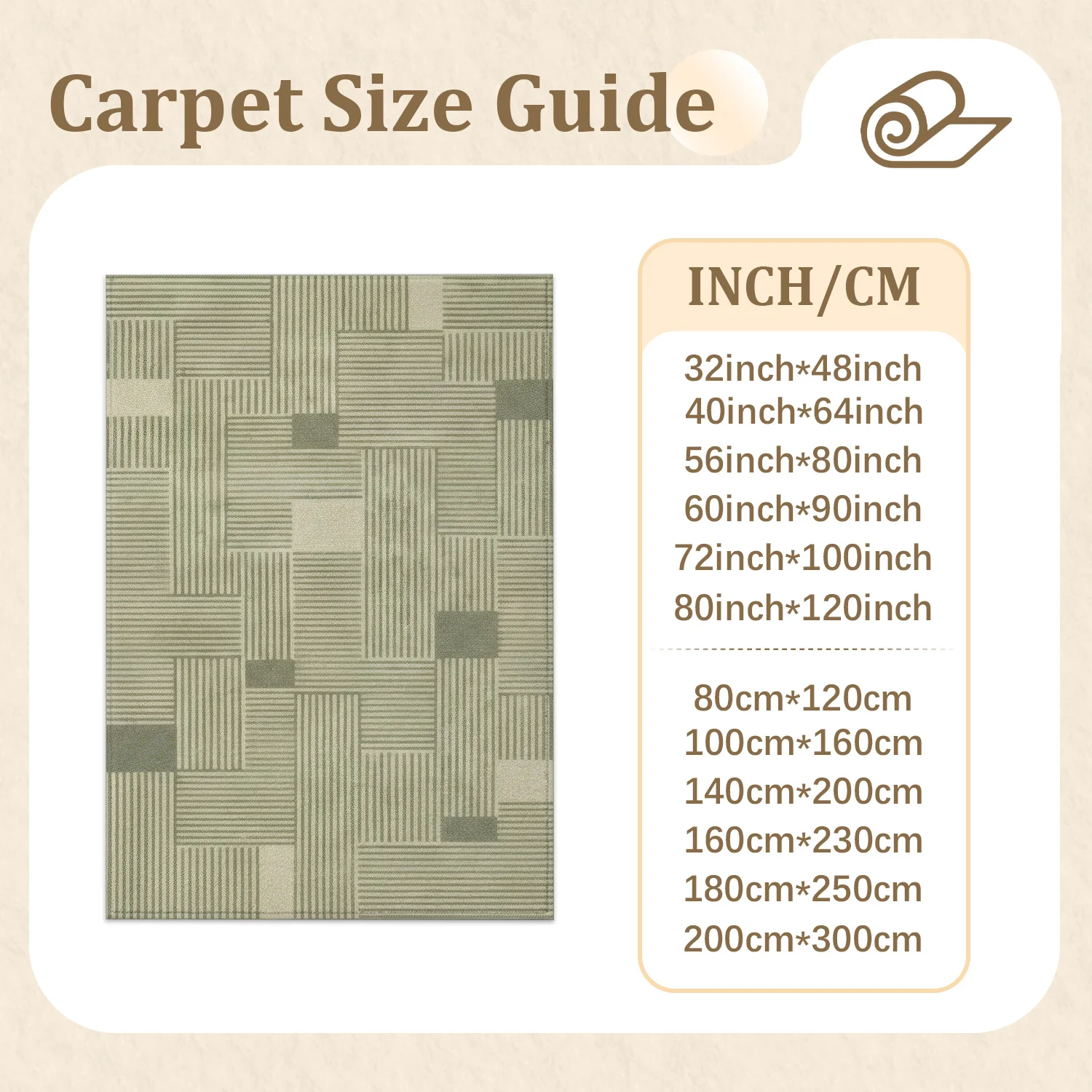Large Indoor Area Rug, Soft Velvet Low Pile with Non-Slip Dotted Backing, Machine Washable Modern Geometric Linear Pattern Rug for Living Room Bedroom, Neutral Sage Beige Striped Floor Decor for Home