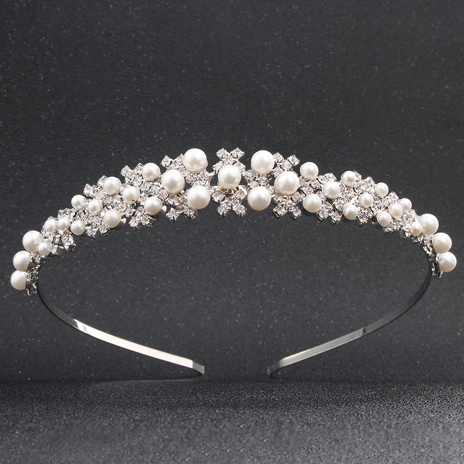 Elegant Rhinestone Pearl Headbands for Women Girl Handmade Simple Flower Hairbands Wave Retro Hairhoop Headdress Accessories