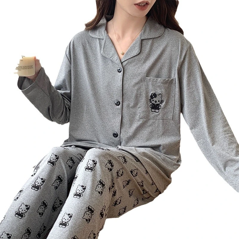 Autumn Women Pajamas Set Two Pieces Sleepwear Lapel Button Cardigan Outfits for Women Long-Sleeved Homewear Girls Pajamas