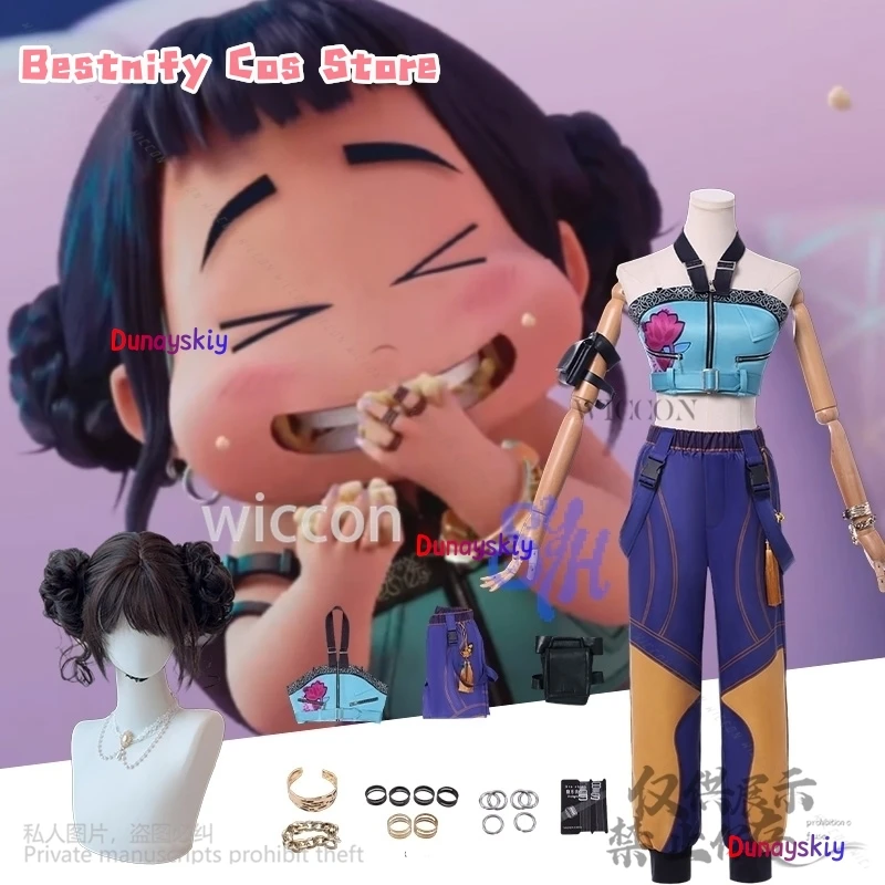 

Аниме Demon Huntrix Косплей Zoey Kawaii Корея Девушки Y2K Идол Сценическая форма для девочек Группы Сексуальный топ Брюки Парик Серьги Хэллоуин