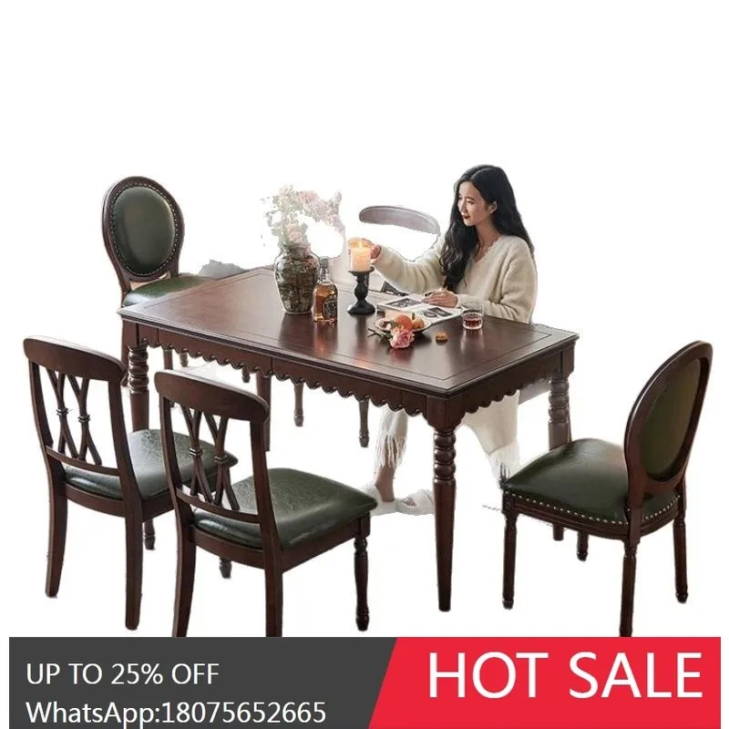 SGF American Vintage Style Dining Table Solid Wood Rectangular Dining Table Light European High-End