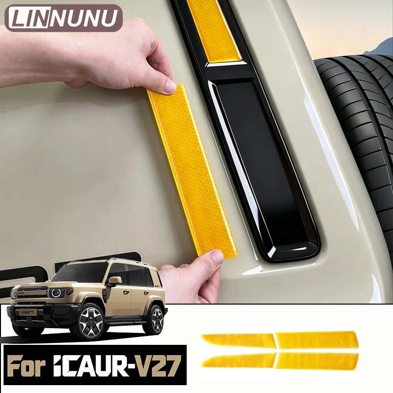 LINNUNU Reflective Car Side Blind Window Warning Sticker Night Safety Decal For iCAUR V27 Esteo 2026 2027 Exterior Accessori