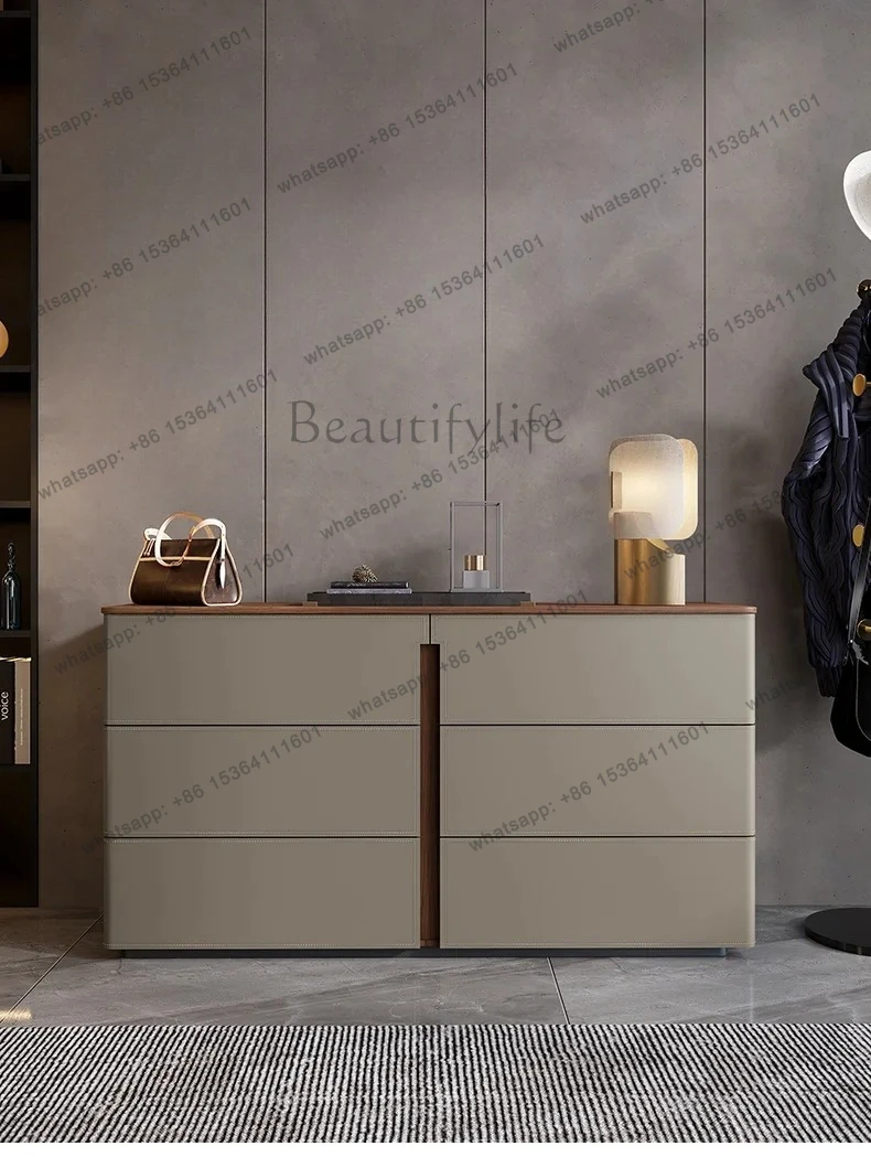 

TV cabinet, modern household saddle leather dining side cabinet, master bedroom, bedside storage, solid wood side cabinet