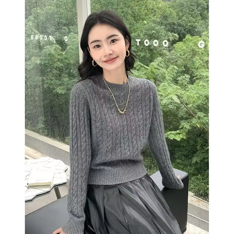 Women's 100% Cashmere Sweater Cable Knit Pullover Winter Thick O-neck Jumper Simple Classic Female Commute Clothes Versatile Top