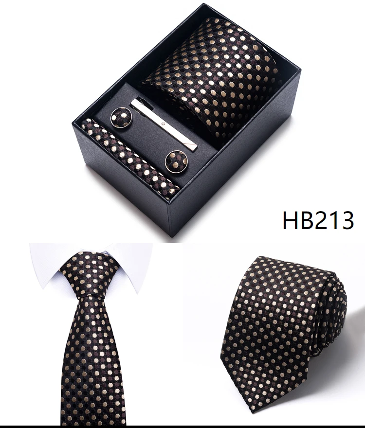 Krawatte Taschentuch Manschettenknopf Set für Männer Krawatte Urlaub Geschenkbox Blau Gold Anzug Zubehör Schlanke Hochzeit Gravatas – Detail 19