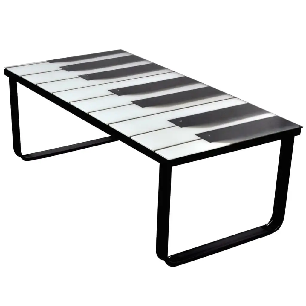 Piano Print Glass Top Coffee Table – Stylish and Modern Living Room Furniture