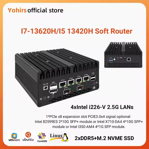 Industrial Server Proxmox Intel i7 13620H 13420H 8505 2*DDR5 NVMe Linux 4xi226-V 2.5G LAN 4*10G 2x1G SFP+ Firewall Mini PC