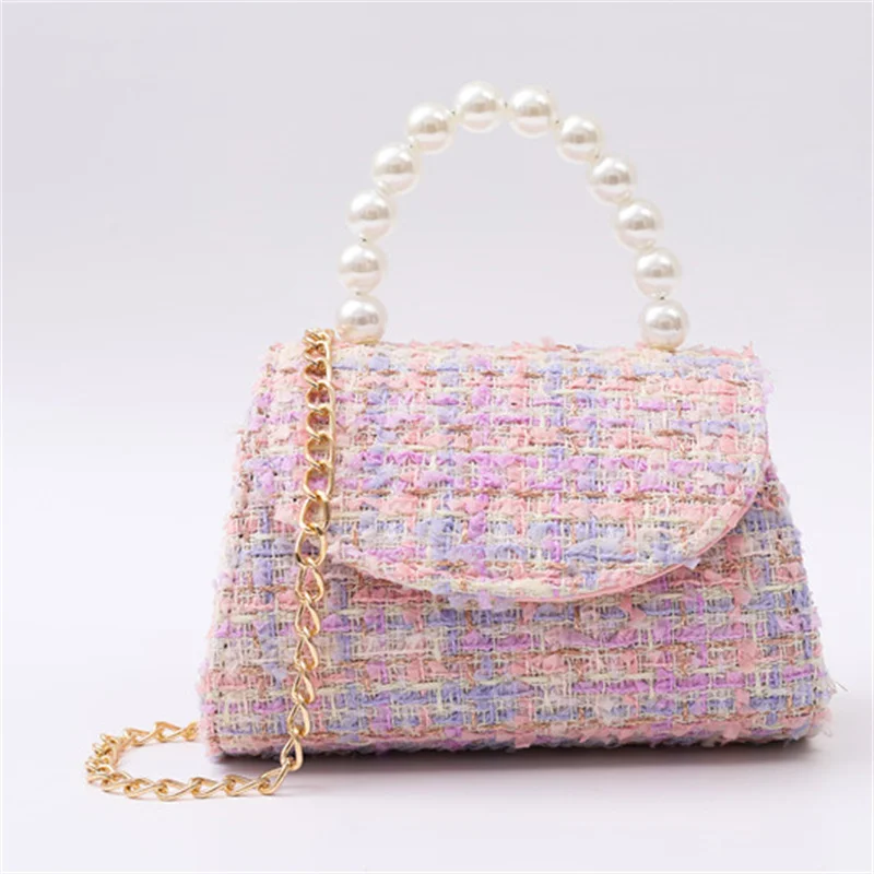 Mini bolso de princesa para niñas, monederos y bolsos de hombro de hilo de lana, rosa, superventas, nuevo