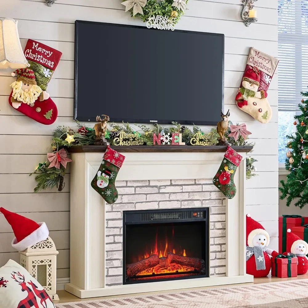 

TV Stand with Remote Control & Mantel Modern Media with Adjustable Flame Level Electric Fireplace TV Console