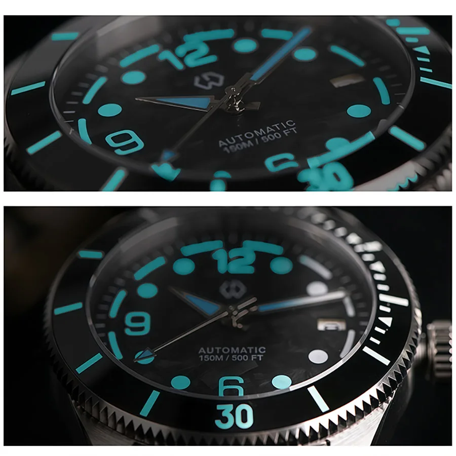 WISHDOIT جديد NH35 الحركة الميكانيكية ساعة رجالي ناجحة ألياف الكربون مضيئة الهاتفي 150 متر عمق مقاوم للماء ساعة الغوص