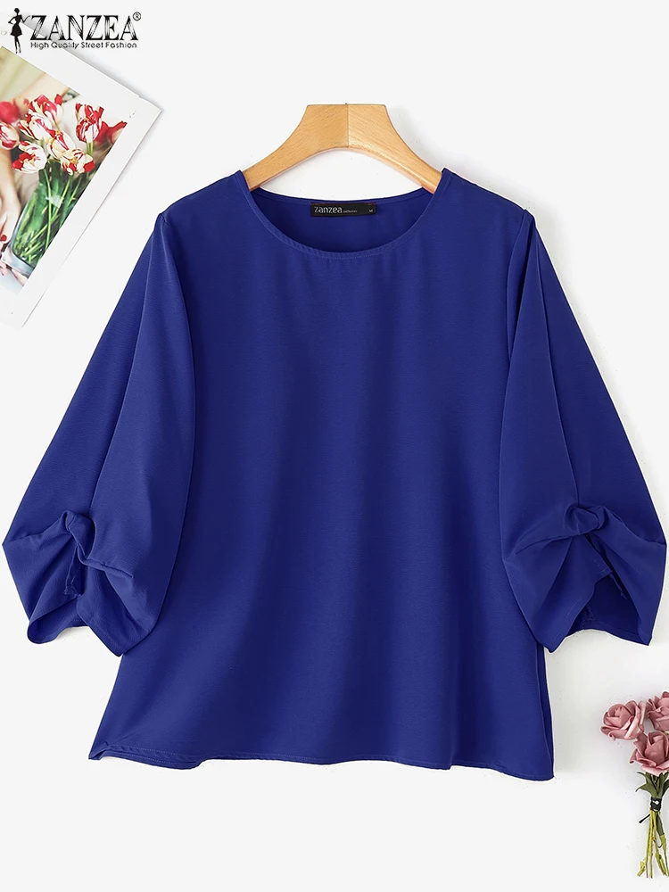 

ZANZEA Vintage Blouse 2025 Women Fashion 3/4 Sleeve Casual Tunic Tops Summer Round Neck Loose Shirts Elegant Office Blusas Femme