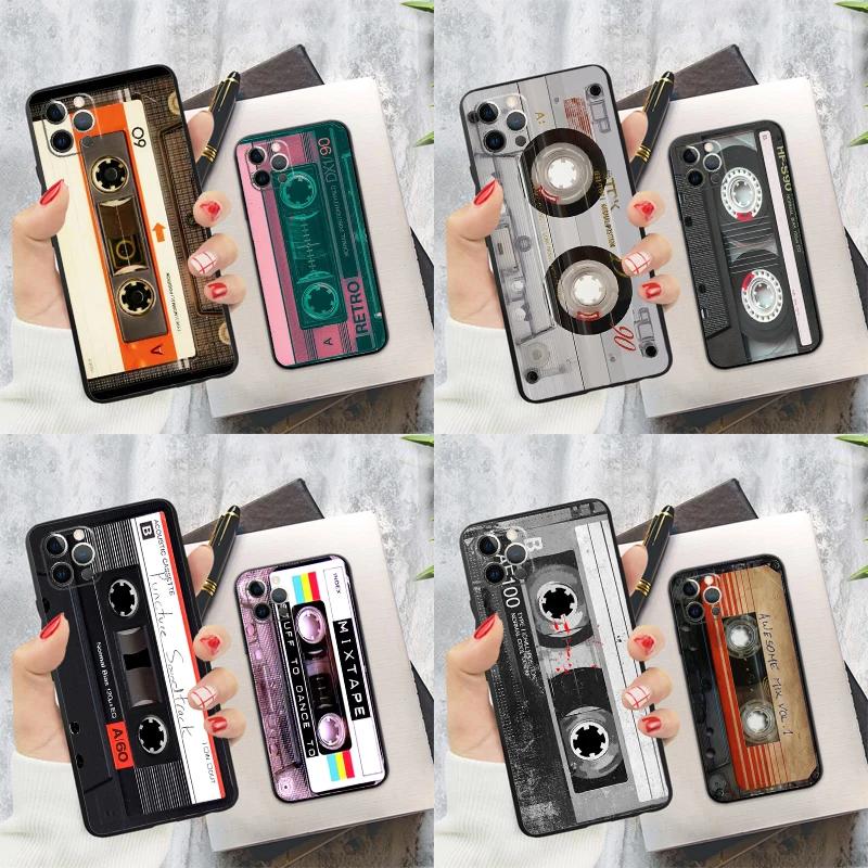 Cassette Tape Phone Case For iPhone 16 Pro 11 12 13 14 15 Pro Max Mini XS X XR 7 8 16 Plus Cover Coque