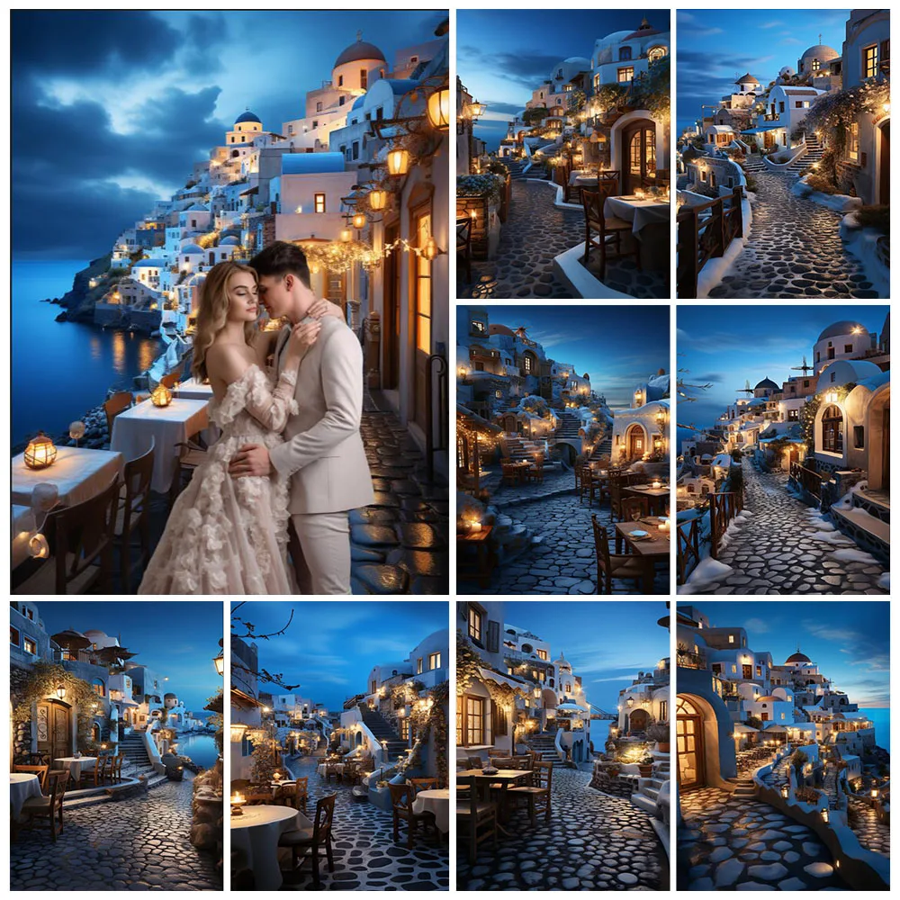 Mehofond Greece Night Santorini Backdrop Romantic Oia Wedding Art Portrait Photography Background Photo Studio Photocall Props