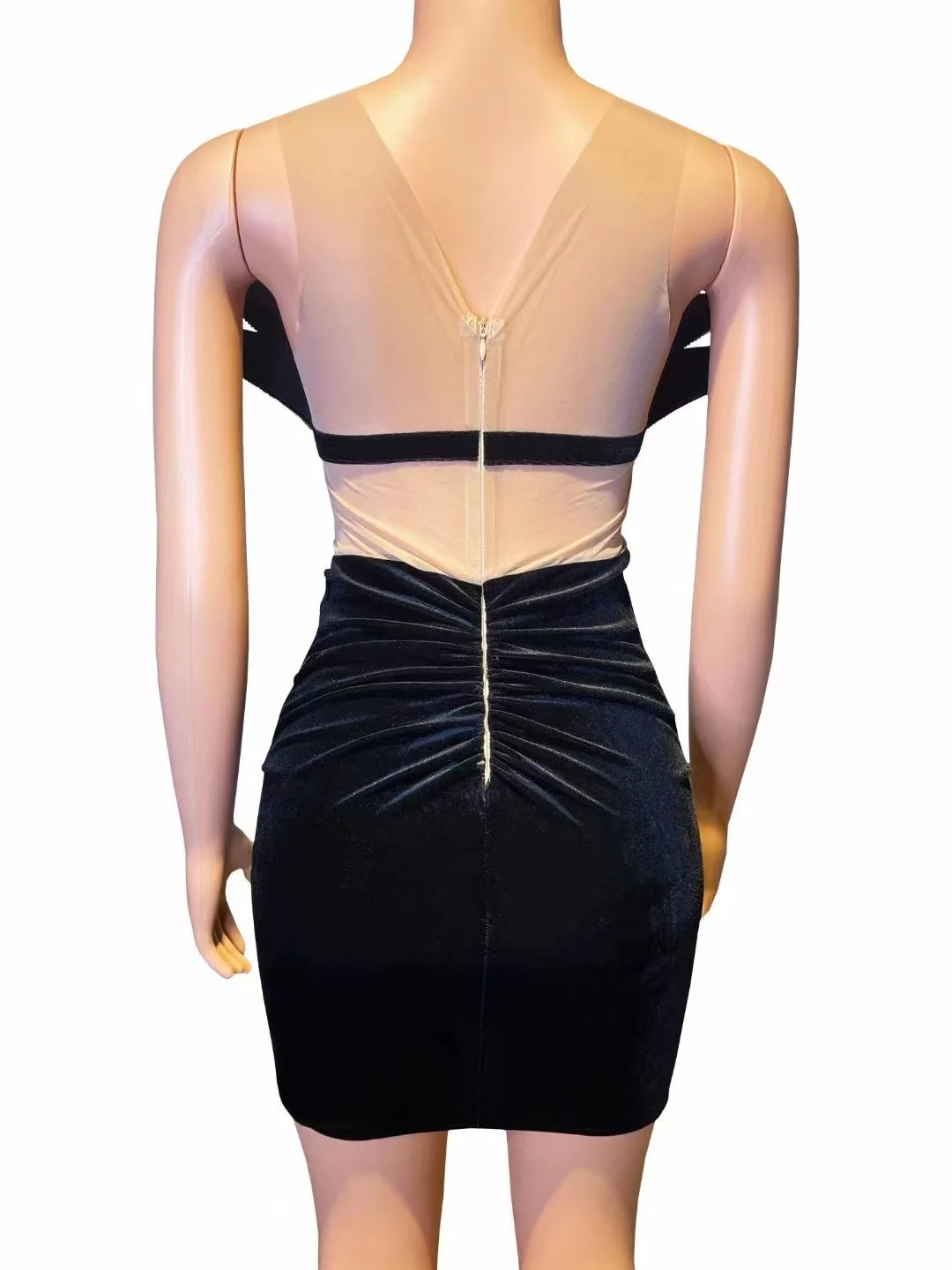 Hot Diamond Seksowna aksamitna sukienka bez rękawów z siatki Strój piosenkarza Impreza Wysokiej klasy sukienka na występy Sukienki zdobione kryształami