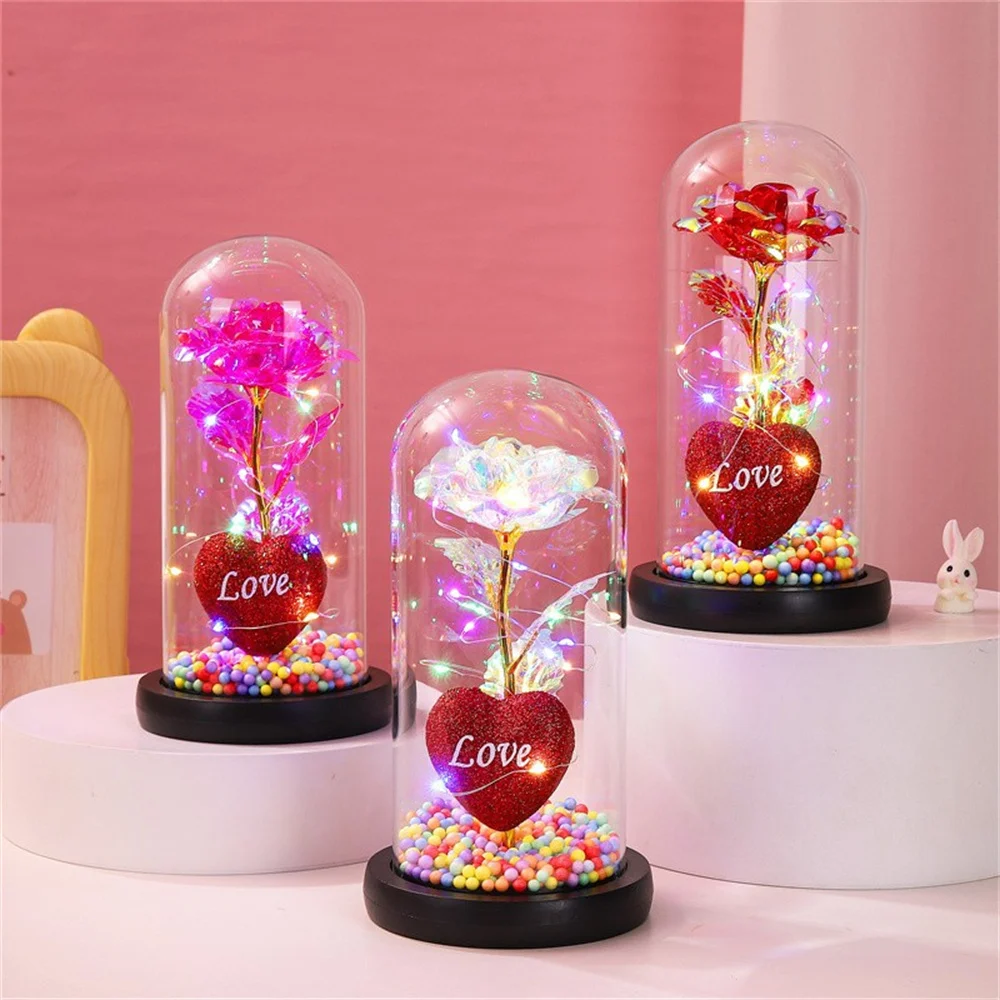 Eternal Rose Light LED Foil Flower Valentines Day Gift Wedding Party Decor Artificial Rose Flowers Light Christmas Decoration